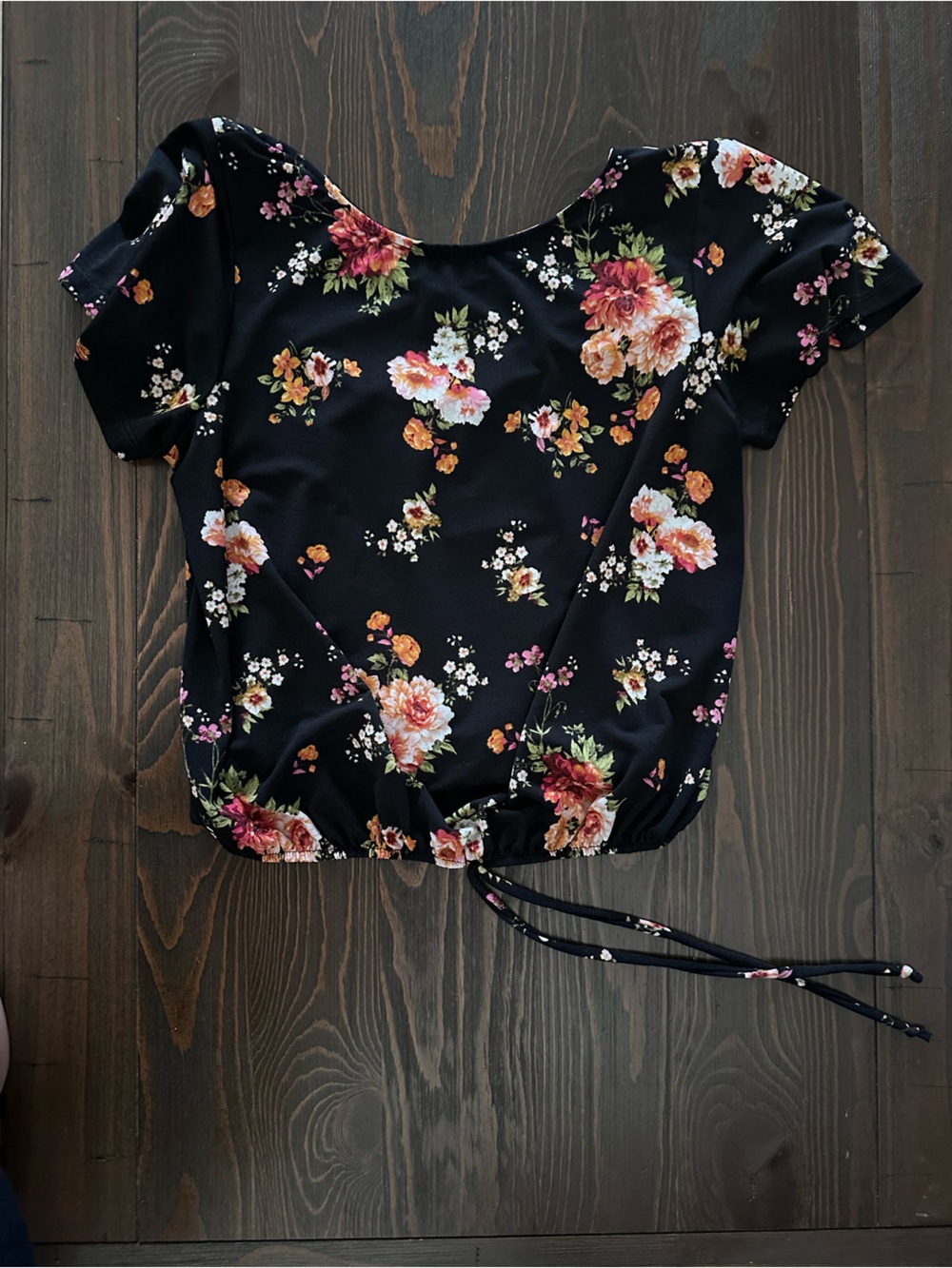 Floral Black Strapless Ruffle-Hem Camisole